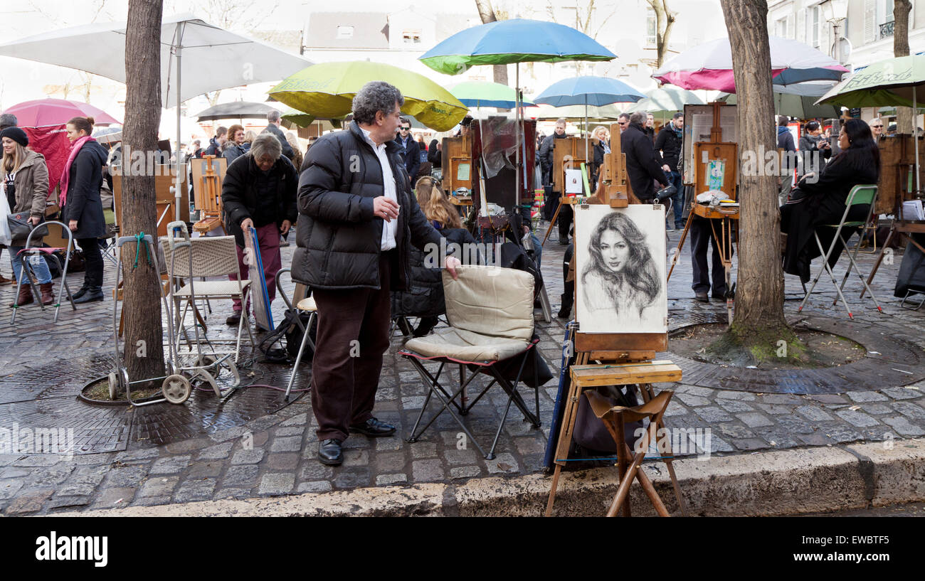 Street artists in the Place du Tertre Montmartre Paris France Europe ...