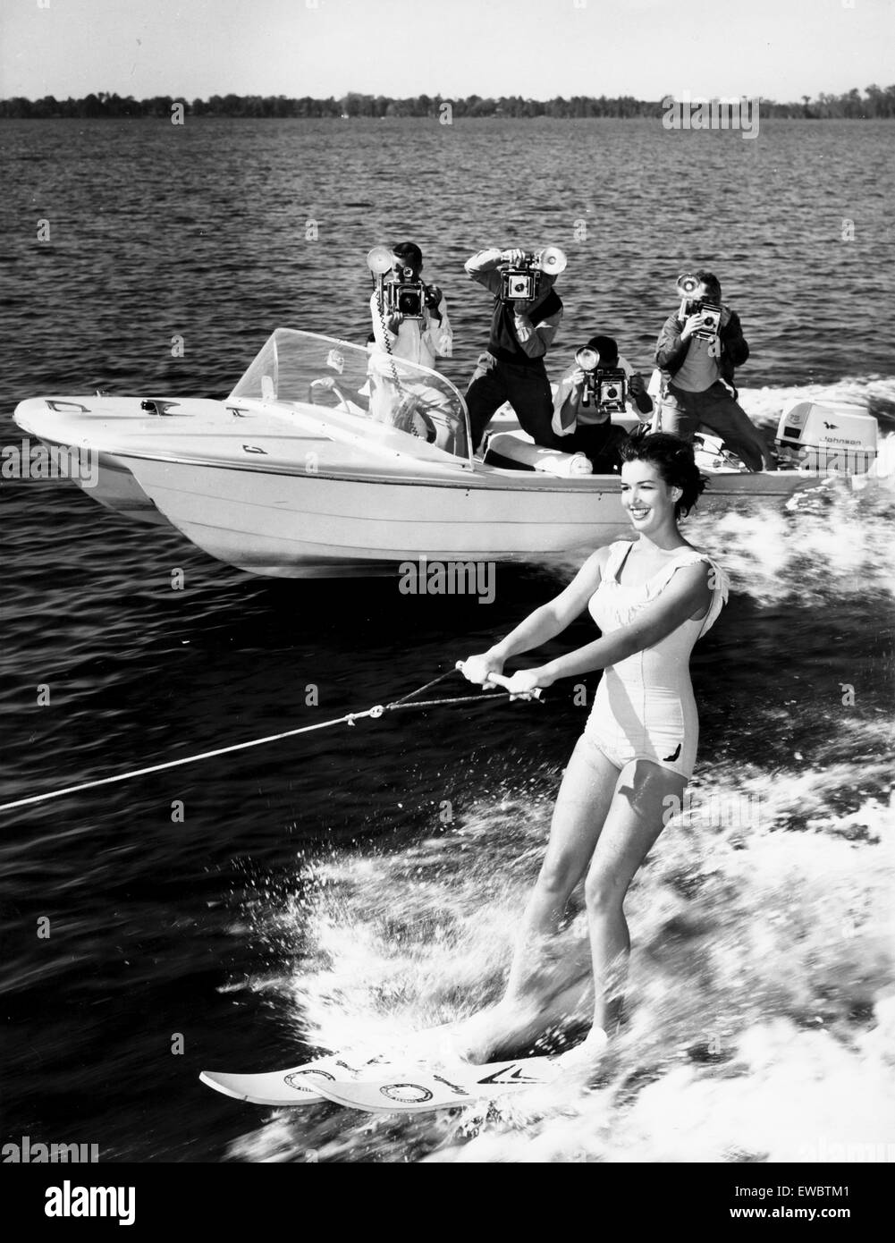 miss florida waterskiing and paparazzi,1962 Stock Photo