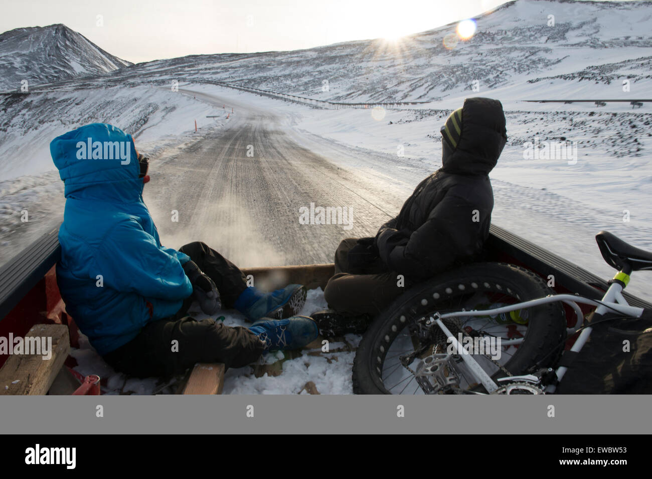 Hitching a ride down one of Antarcticas only roads. Stock Photo