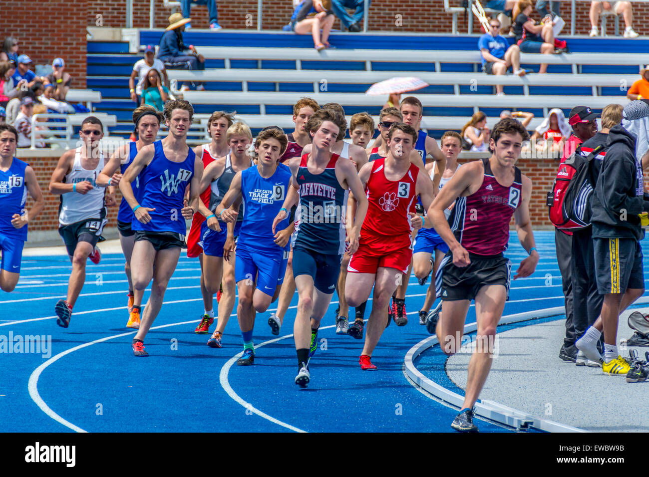 Foot race for men at the Kentucky Relays.  This was held at the University of Kentucky with outdoor track and field competitive Stock Photo