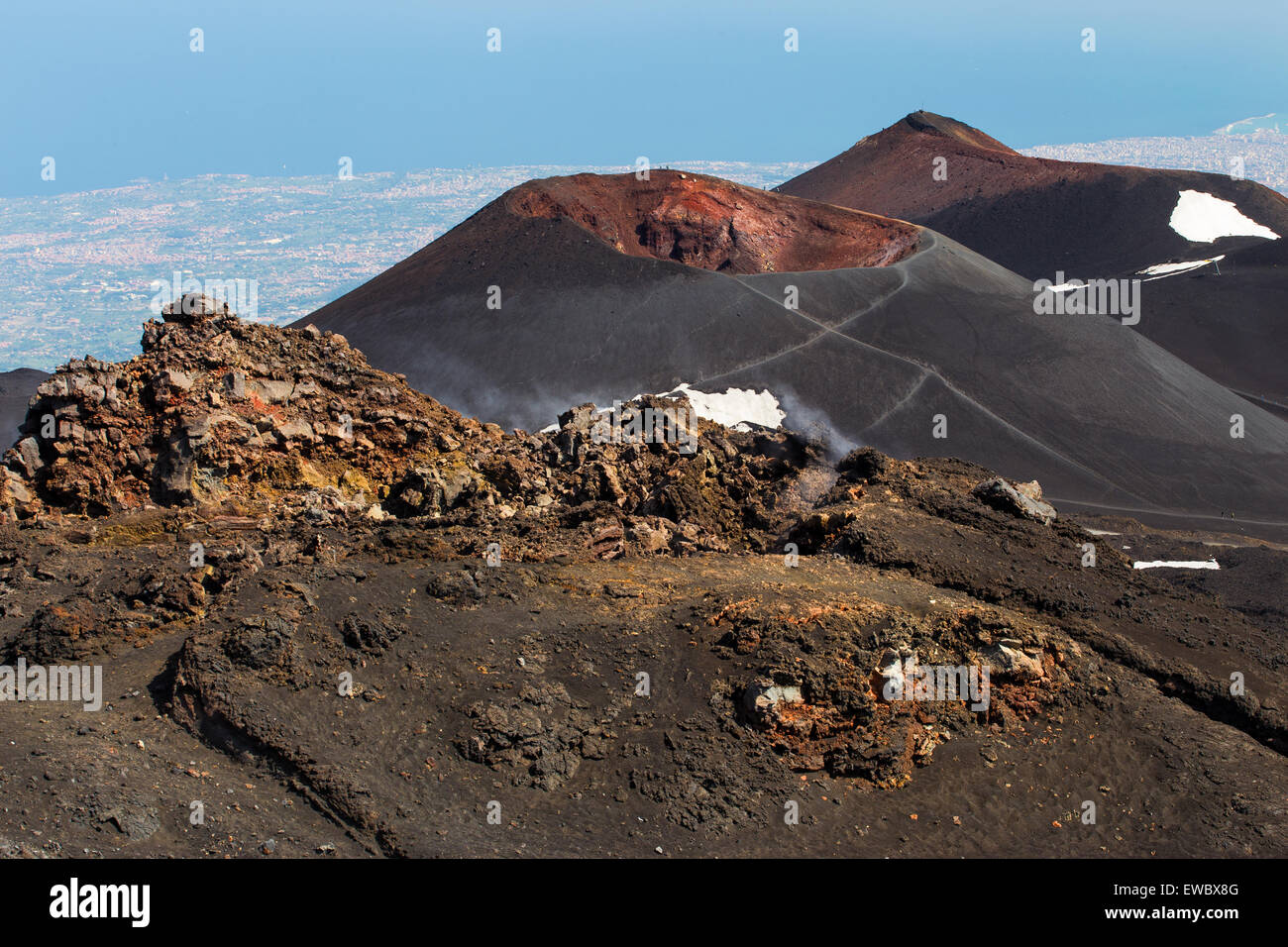 Craters of the Etna volcano.  Region Sicily.  Italy. Stock Photo