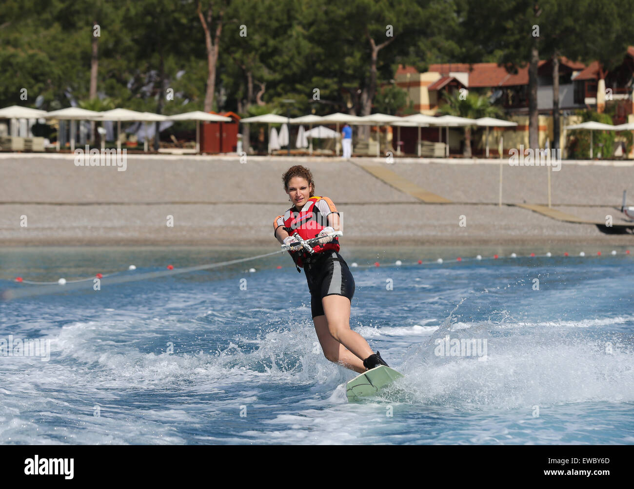 Young woman on waterski Stock Photo