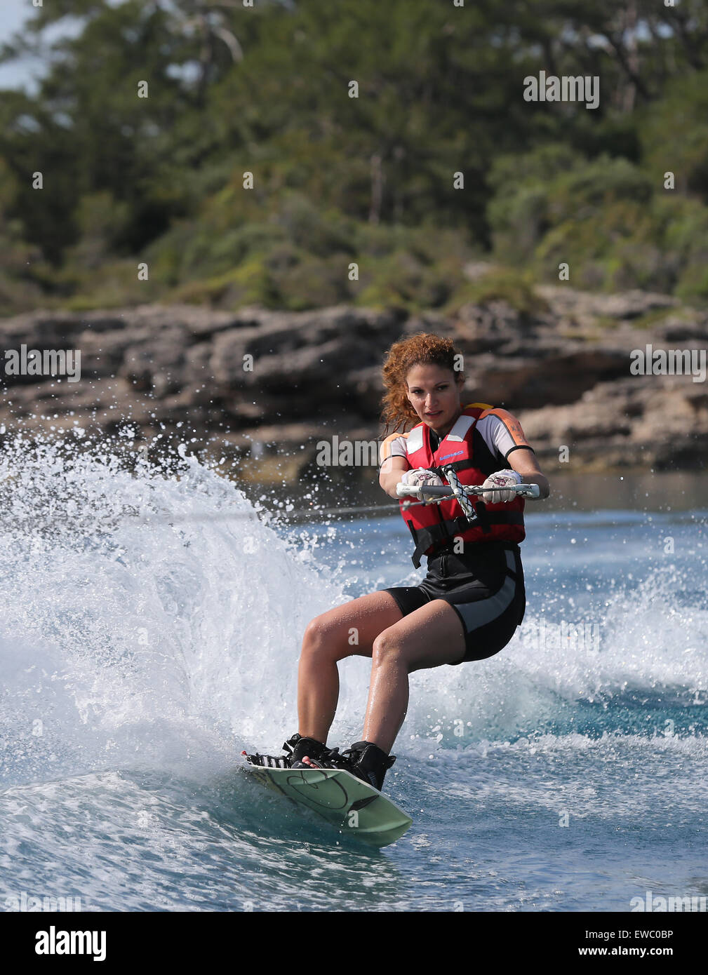 Young woman on waterski Stock Photo