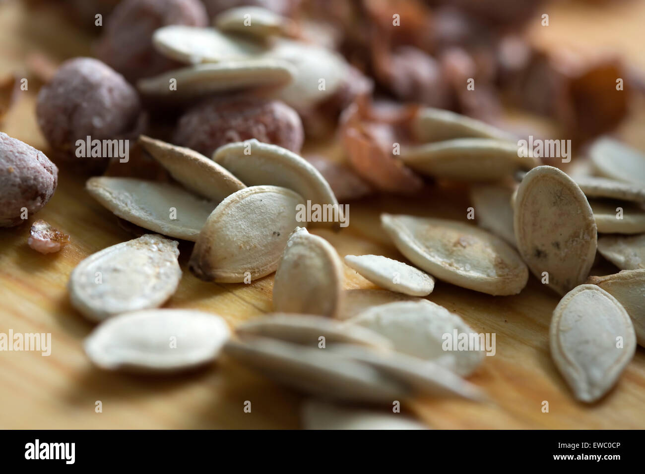 Salted nut mix background - selective focus Stock Photo