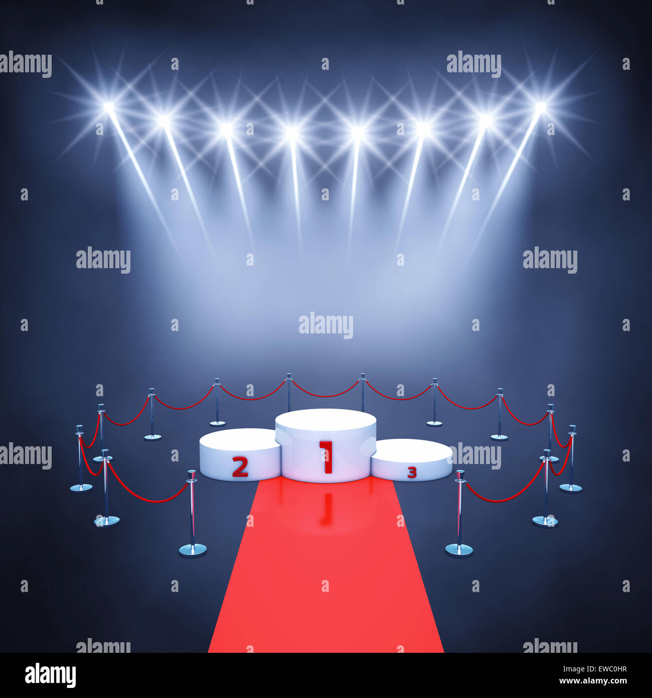 Sport competition event podium , red carpet and spotlights , Winner's