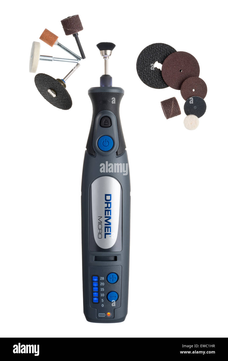 Dremel Micro tool for sanding, grinding, polishing, buffing and scouring. Stock Photo