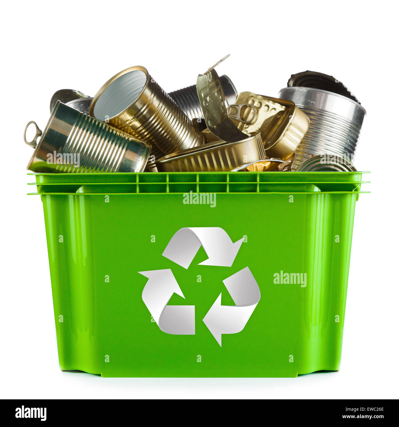 Recycling concept - bin full of empty metal cans Stock Photo