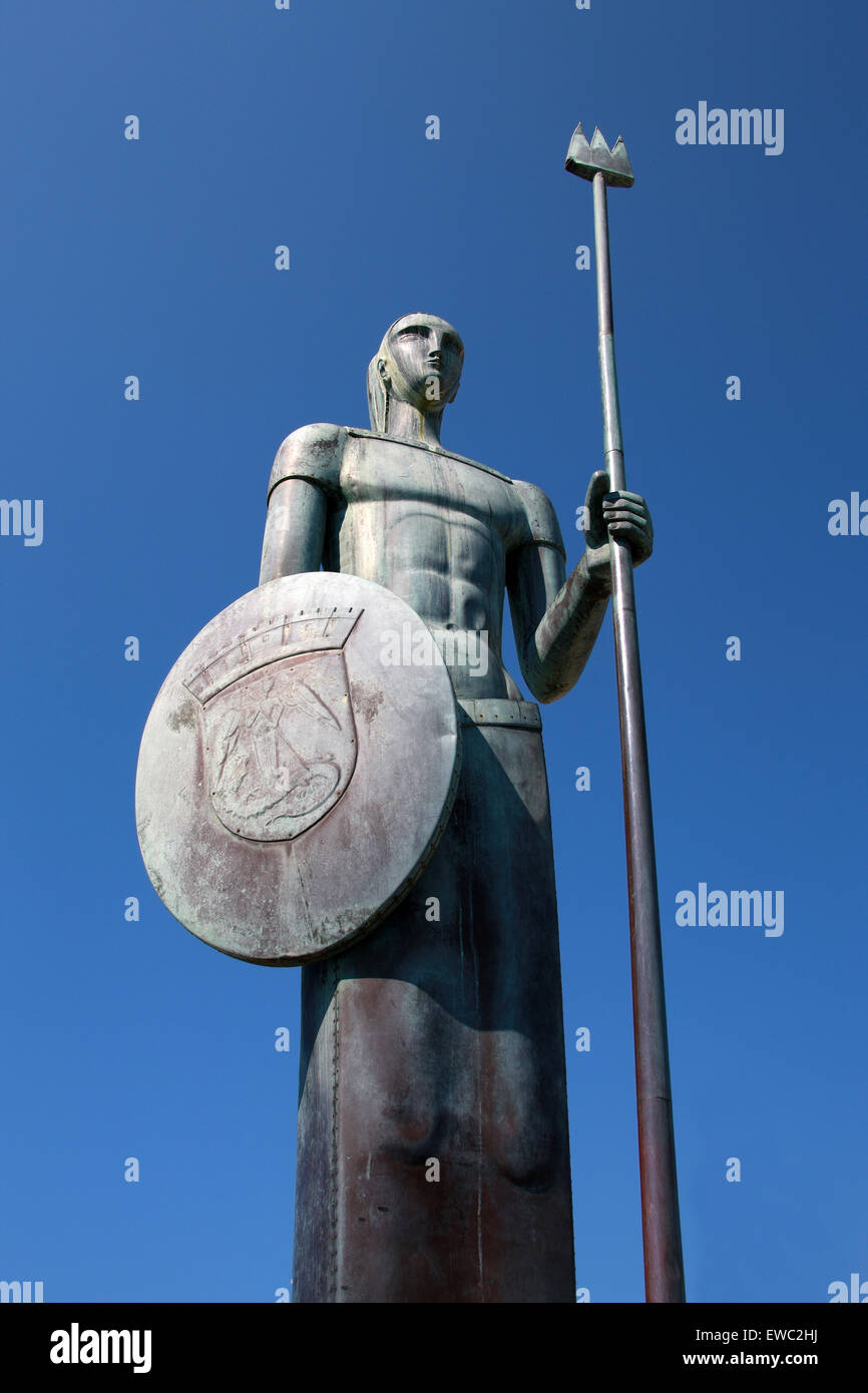 Large Bronze Statue of a Warrior on Menton Harbour, Menton, Cote D'Azure, France. Stock Photo