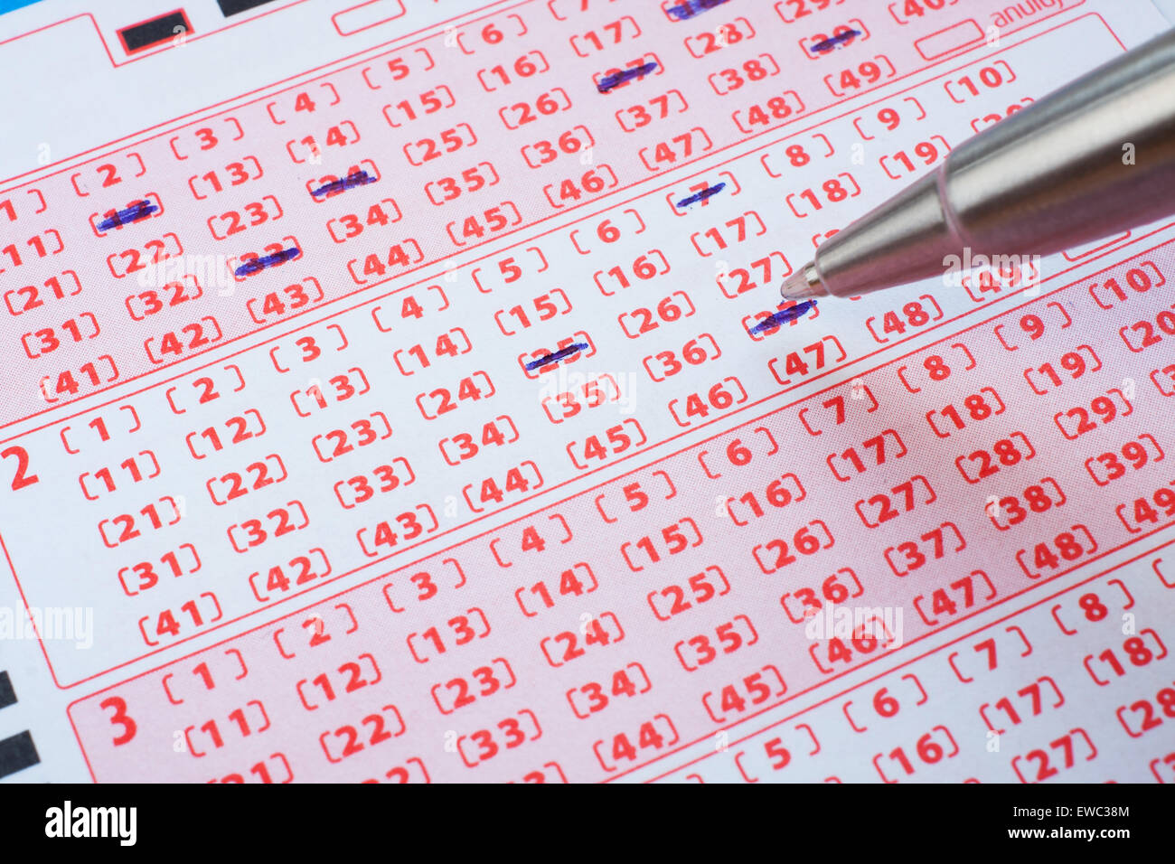 Lotto ticket with marked numbers Stock Photo