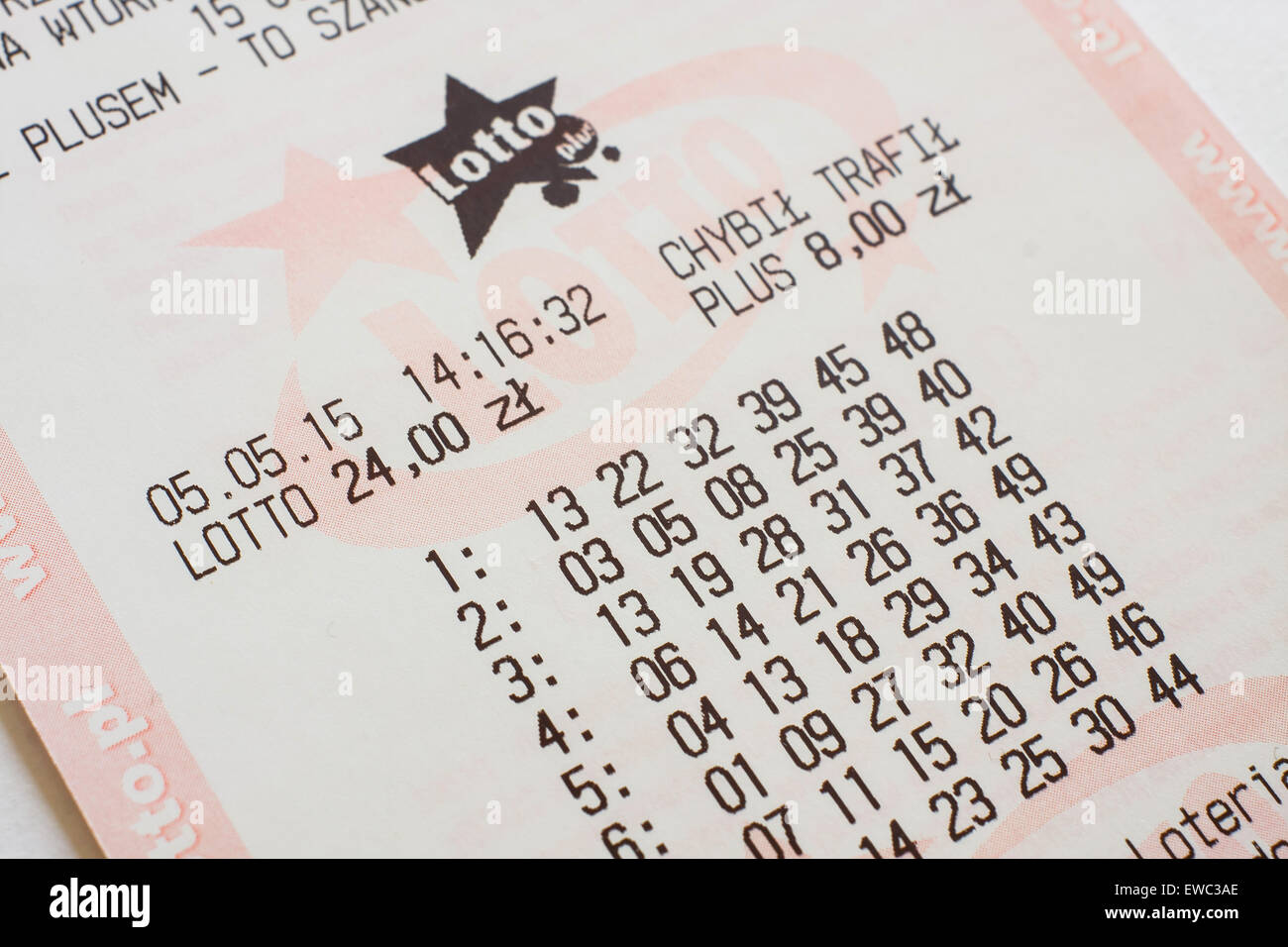 GDANSK, POLAND - MAY 05, 2015. Polish lotto ticket with numbers Stock Photo
