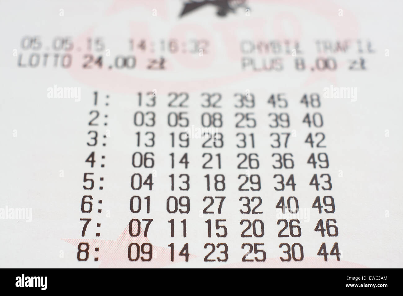GDANSK, POLAND - MAY 05, 2015. Polish lotto ticket with numbers Stock Photo