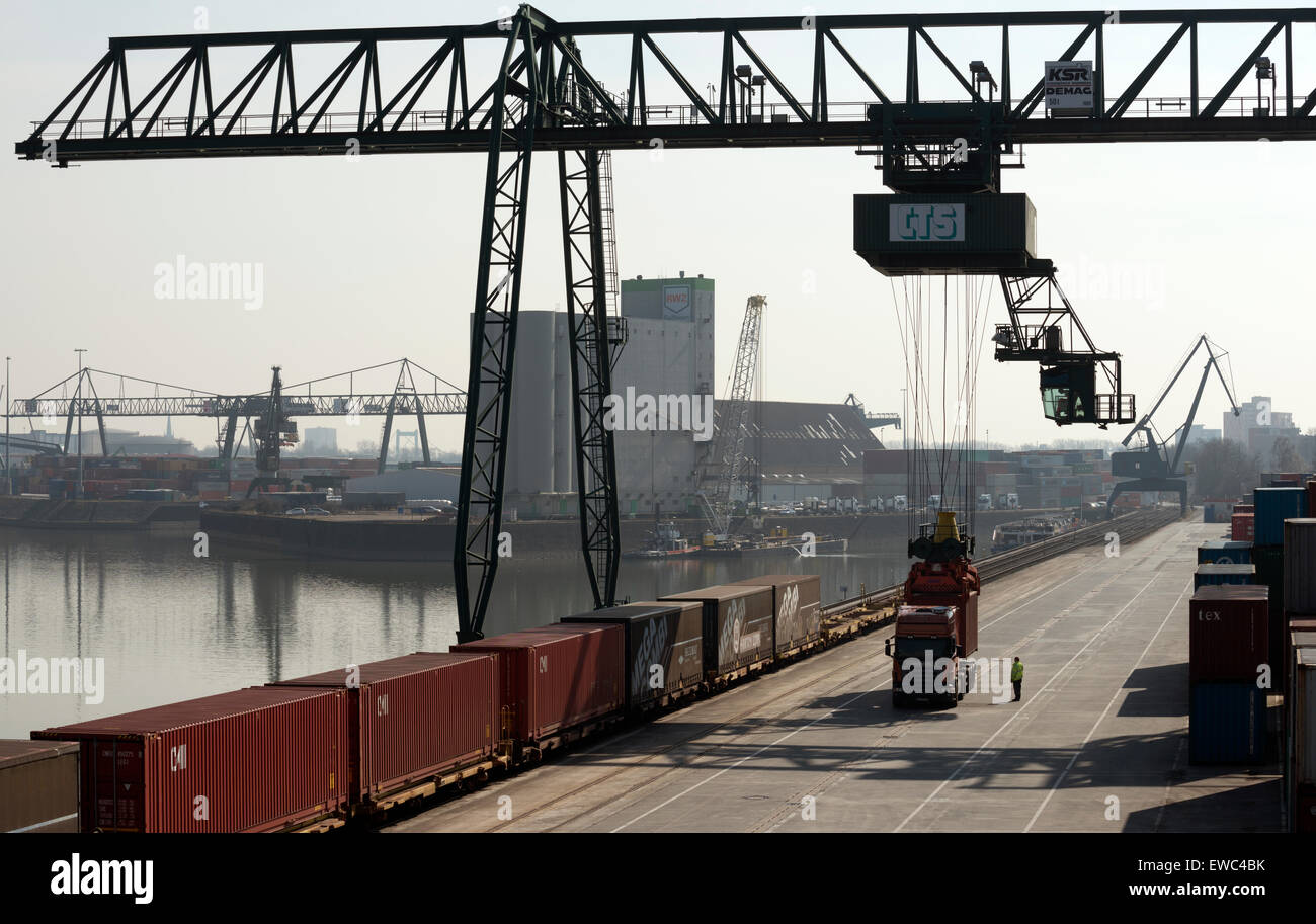 Container terminal, Niehl, Cologne, North Rhine-Westphalia, Germany. Stock Photo