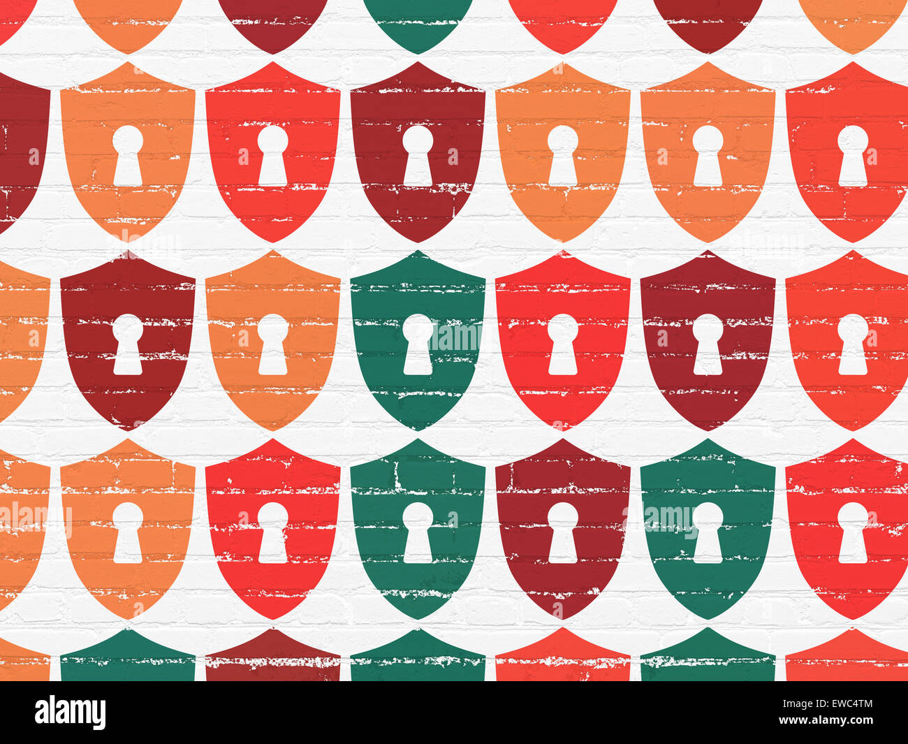Privacy concept: Shield With Keyhole icons on wall background Stock ...