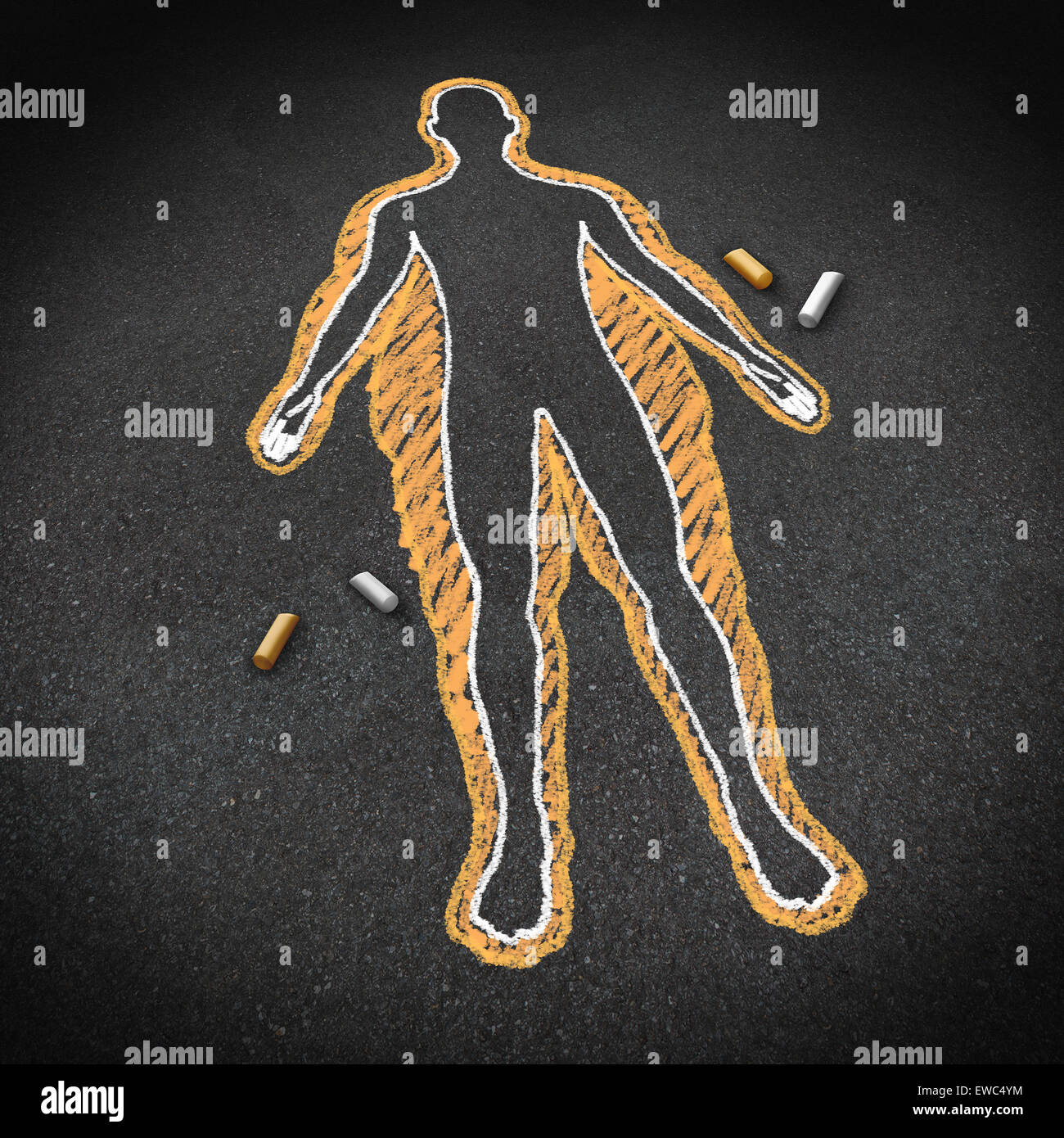 Dieting and body health concept as a chalk drawing on a road surface with an obese person and a thin one inside as a weight loss goal symbol for a healthy fitness diet and exercise lifestyle. Stock Photo