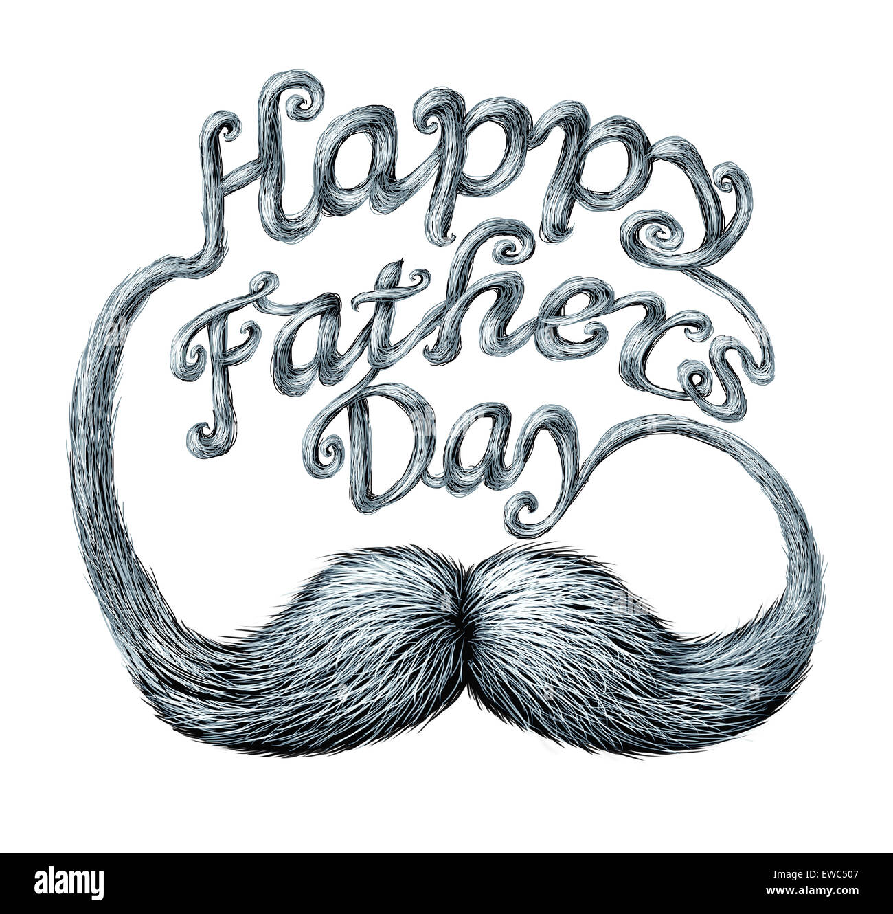 Fathers day symbol and concept as a thank you to the best dad message of love for being a great parent as a human white mustache with long whiskers shaped as written text. Stock Photo