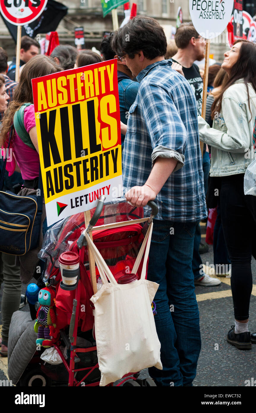 'Austerity kills' placard on protest in London on June 20 2015 Stock Photo