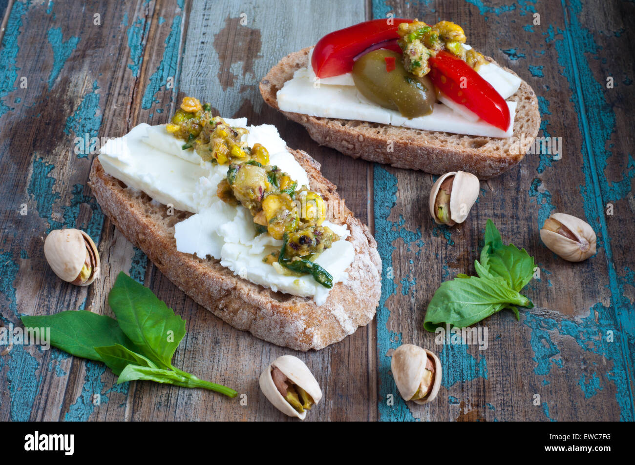 Fresh sourdough bread open sandwiches Stock Photo Alamy