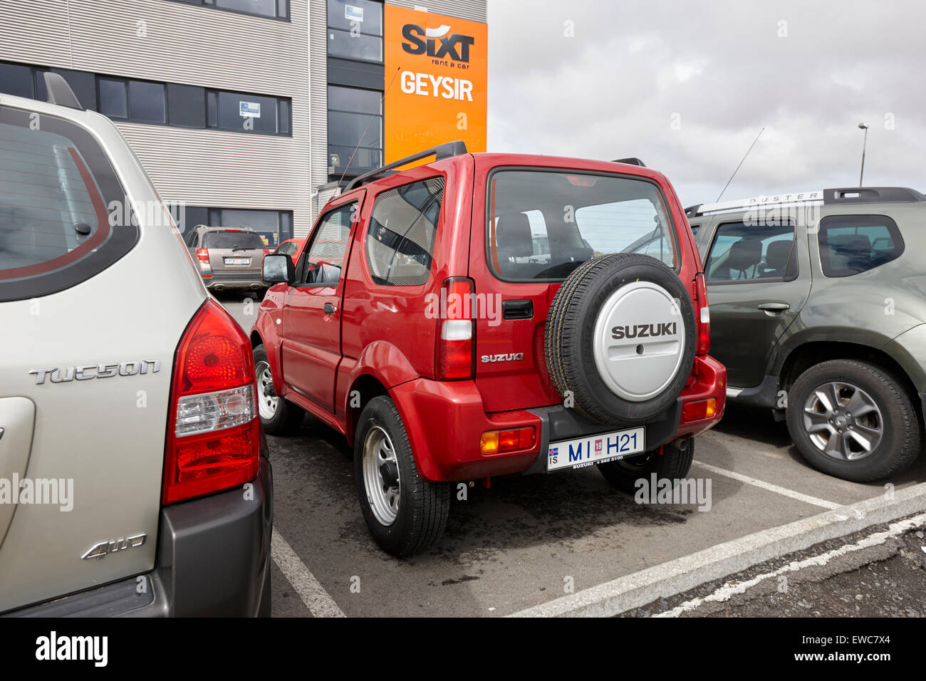 red suzuki jimny jeep hire car at keflavik airport iceland Stock Photo -  Alamy