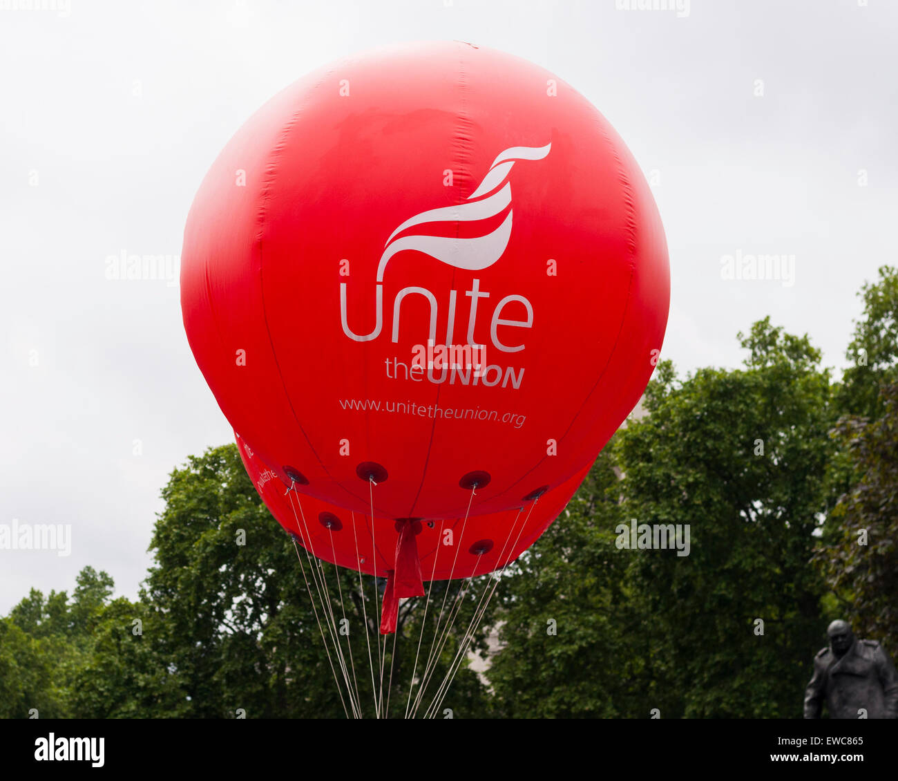 Unite the Union balloons flying on protest against austerity in Parliament Square, London Stock Photo