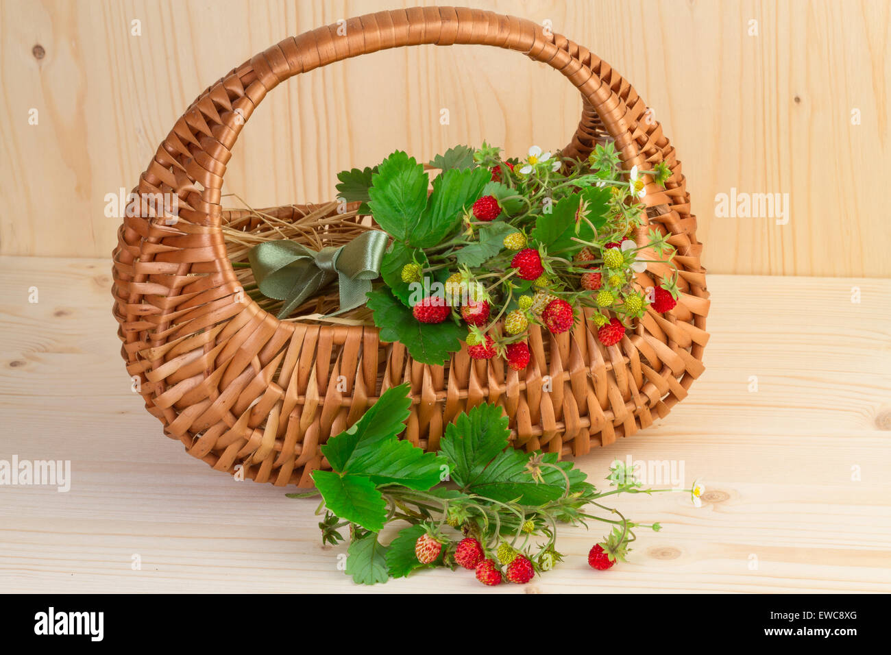 basket with wild strawberries Stock Photo
