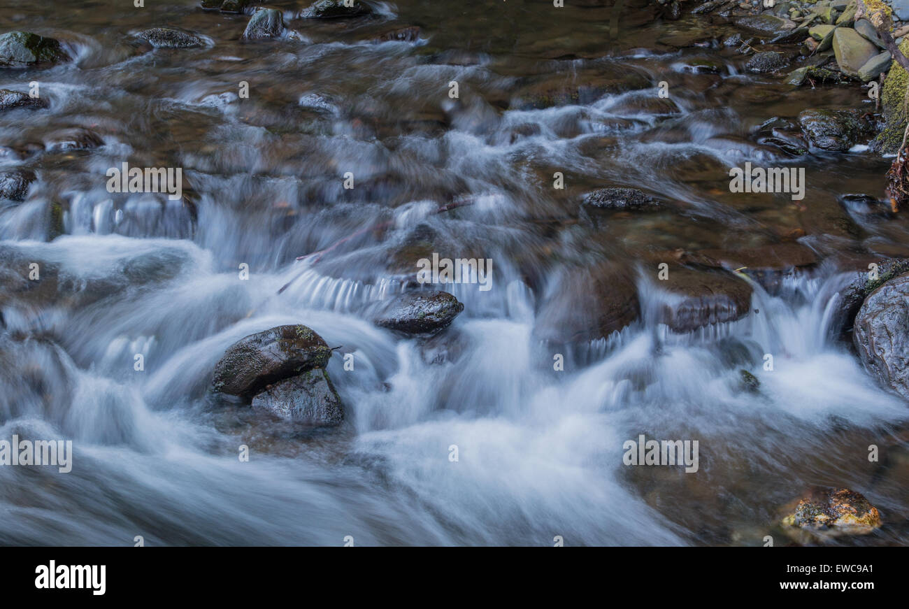 Stream water rushing over rocks, Dolgoch Falls Stock Photo