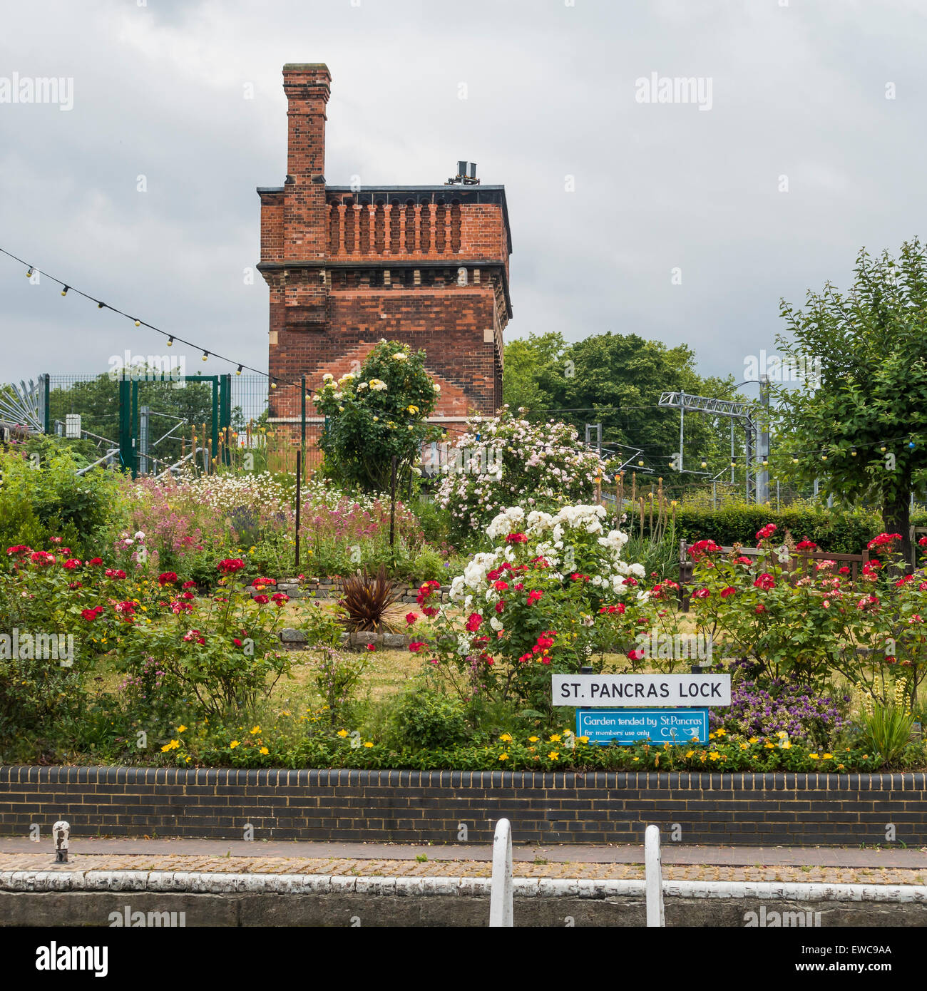 Victorian Water Tower at St Pancras Lock. A lock on the Regent's Canal, in the London Borough of Camden Stock Photo
