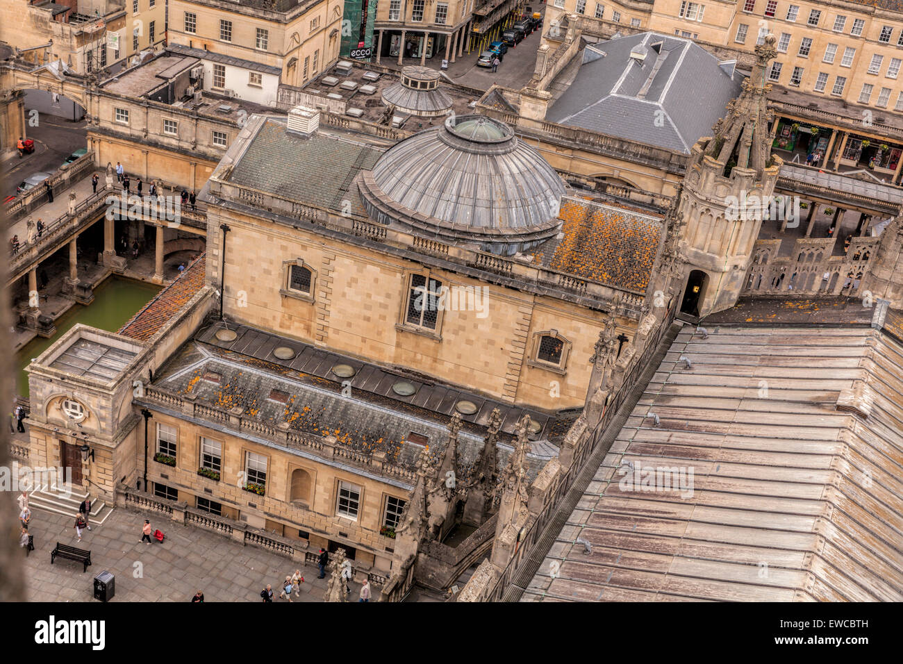 The Roman Baths in Bath and the roof of Bath Abbey , View from the top ...