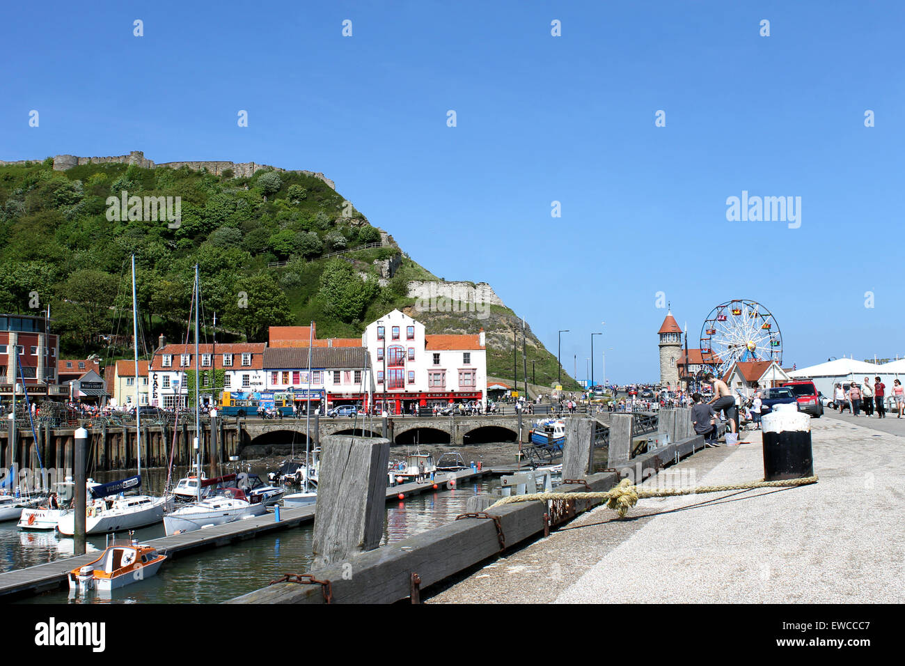 SCARBOROUGH, NORTH YORKSHIRE, ENGLAND - 19th May 2014: Scarborough town and harbor seaside resort on the 19th of May 2014. This Stock Photo