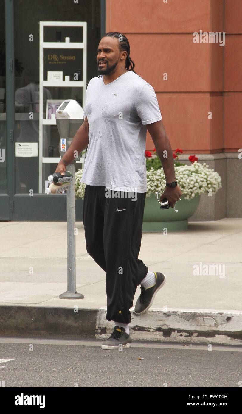 Basketball player Ronny Turiaf leaves physical therapy in Beverly Hills