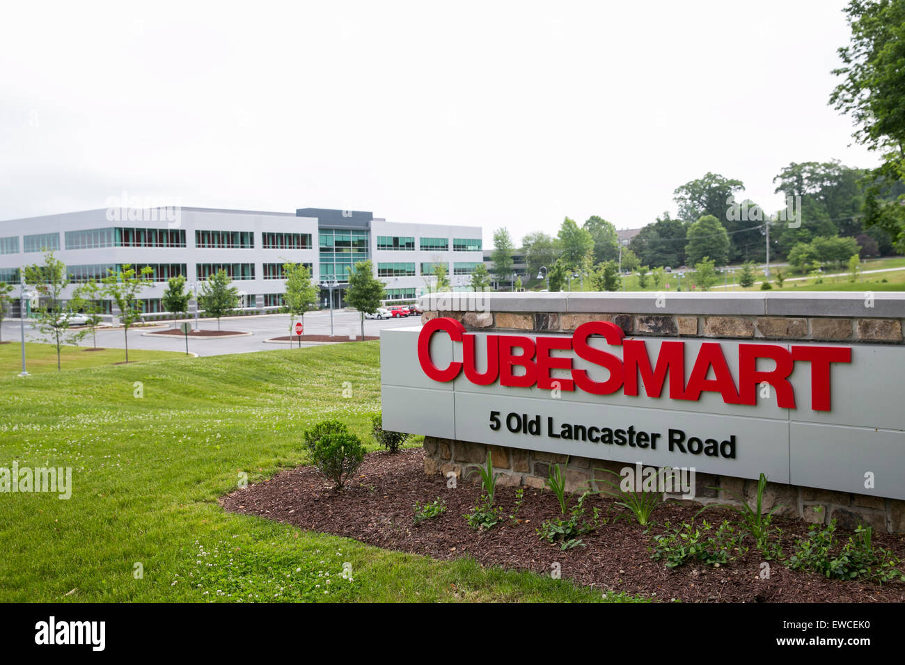 A logo sign outside the headquarters of CubeSmart in Malvern, Pennsylvania. Stock Photo