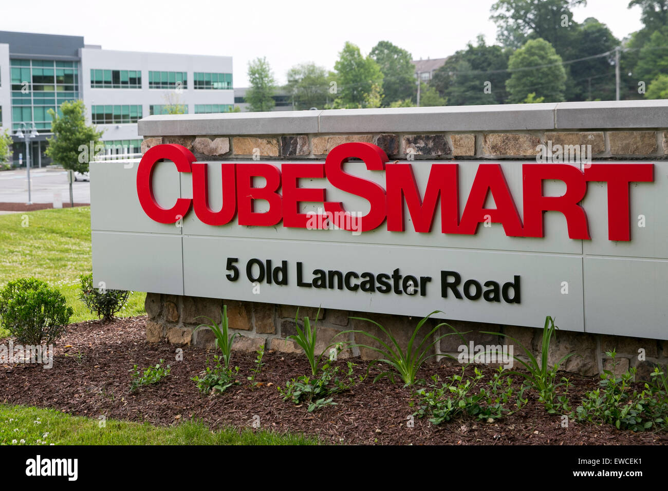 A logo sign outside the headquarters of CubeSmart in Malvern, Pennsylvania. Stock Photo