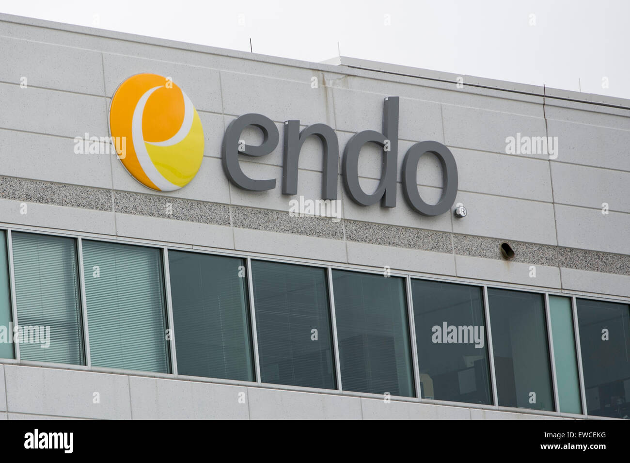 A logo sign outside of a facility occupied by Endo Pharmaceuticals in
