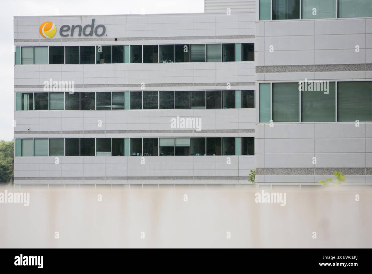 A logo sign outside of a facility occupied by Endo Pharmaceuticals in