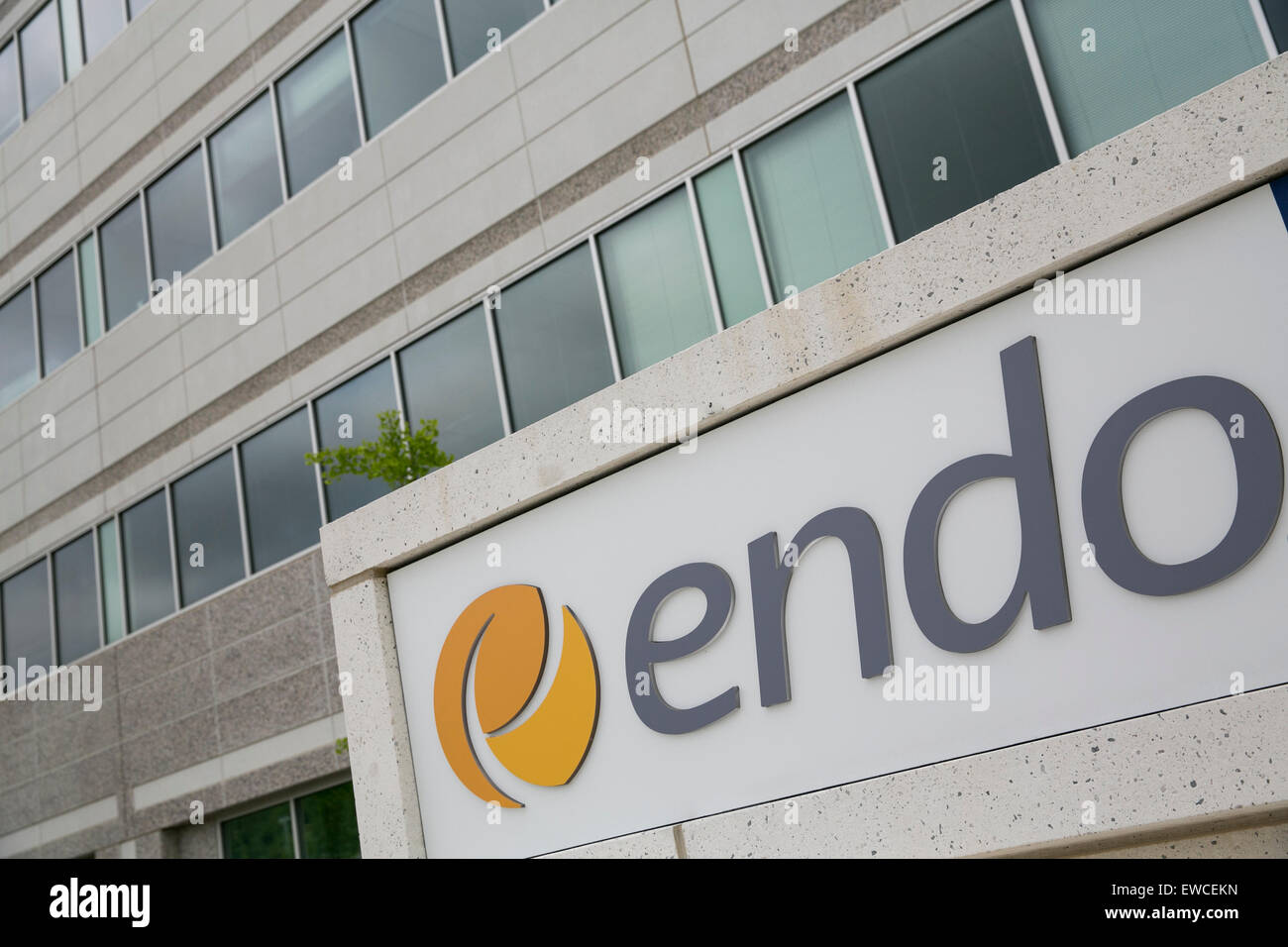 A logo sign outside of a facility occupied by Endo Pharmaceuticals in Malvern, Pennsylvania