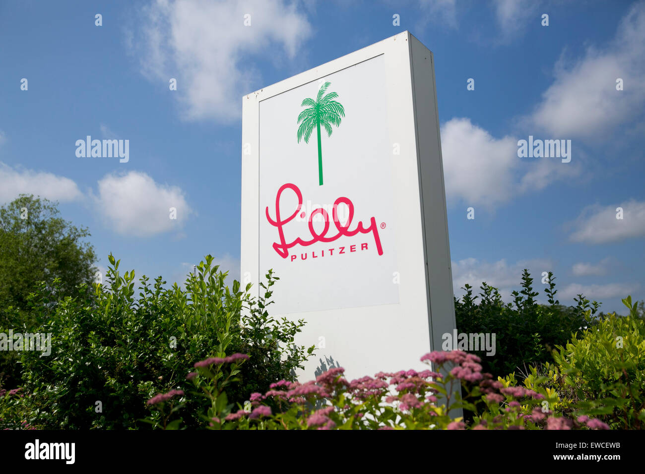 A logo sign outside of the headquarters of clothing brand Lilly Pulitzer, in King of Prussia, Pennsylvania. Stock Photo