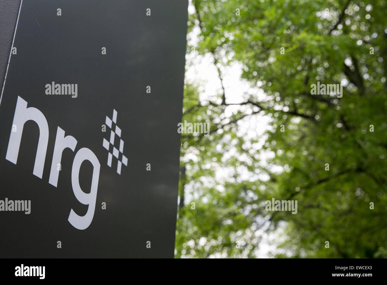 A logo sign outside of the headquarters of NRG Energy, Inc., in Princeton, New Jersey. Stock Photo