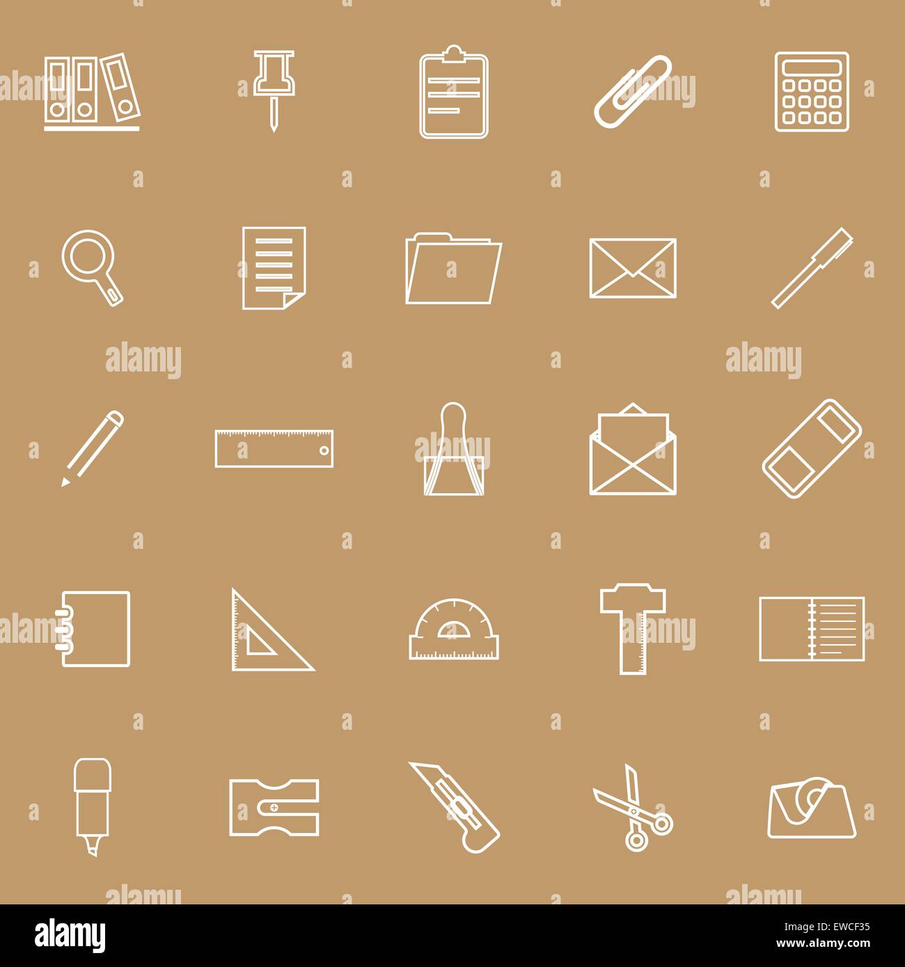 Stationery line icons on brown background, stock vector Stock Vector