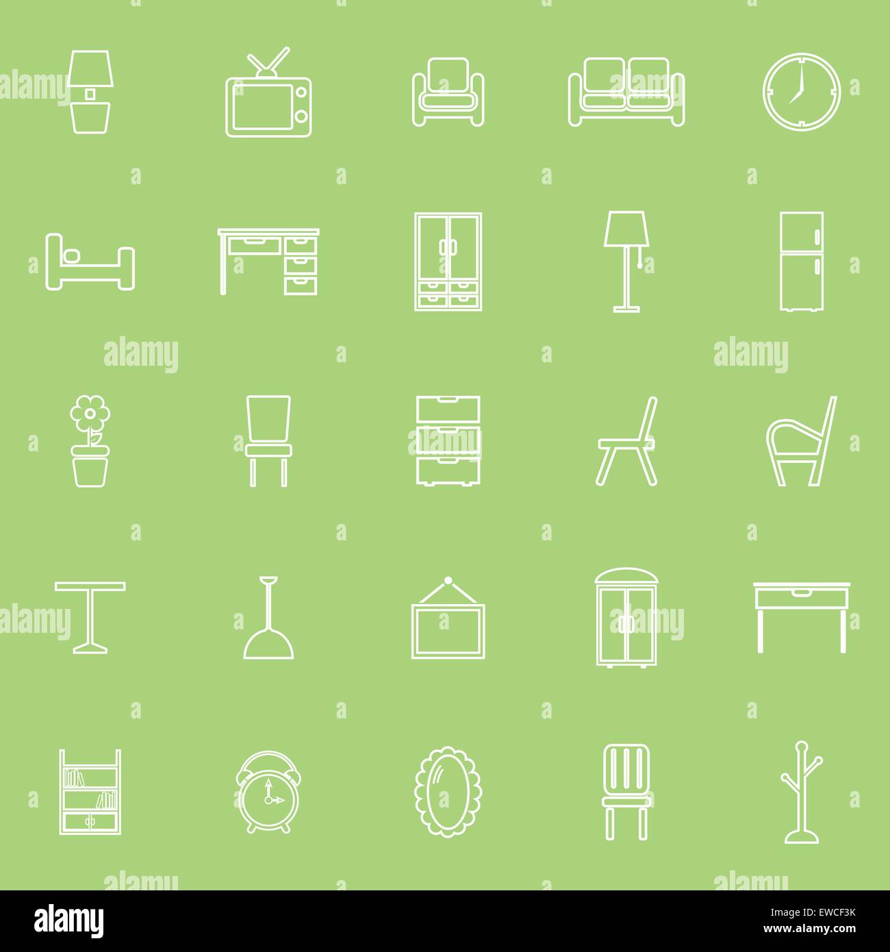 Furniture line icons on green background, stock vector Stock Vector