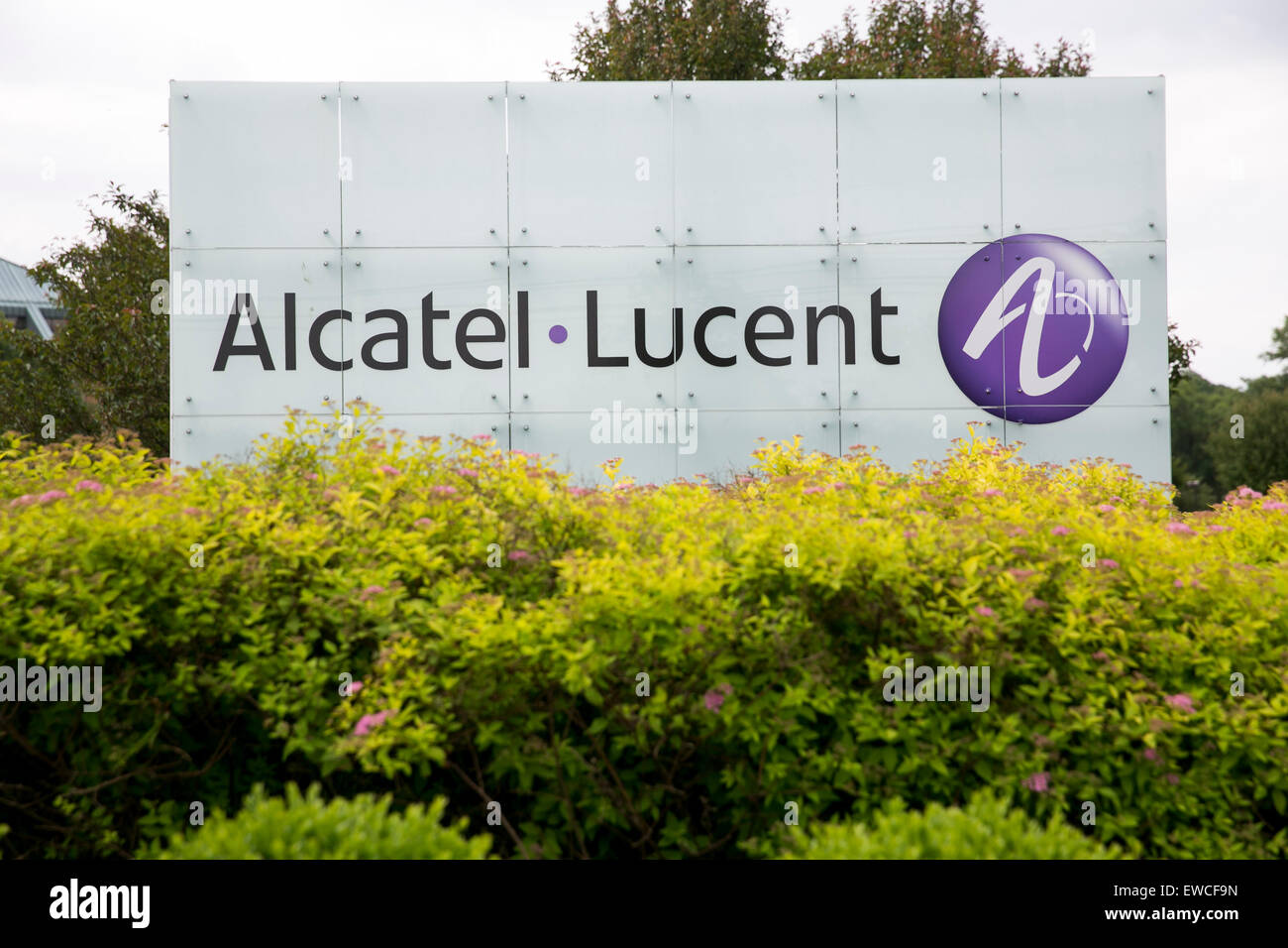 A logo sign outside of the headquarters of Bell Labs, a subsidiary of Alcatel-Lucent, in Murray Hill, New Jersey. Stock Photo