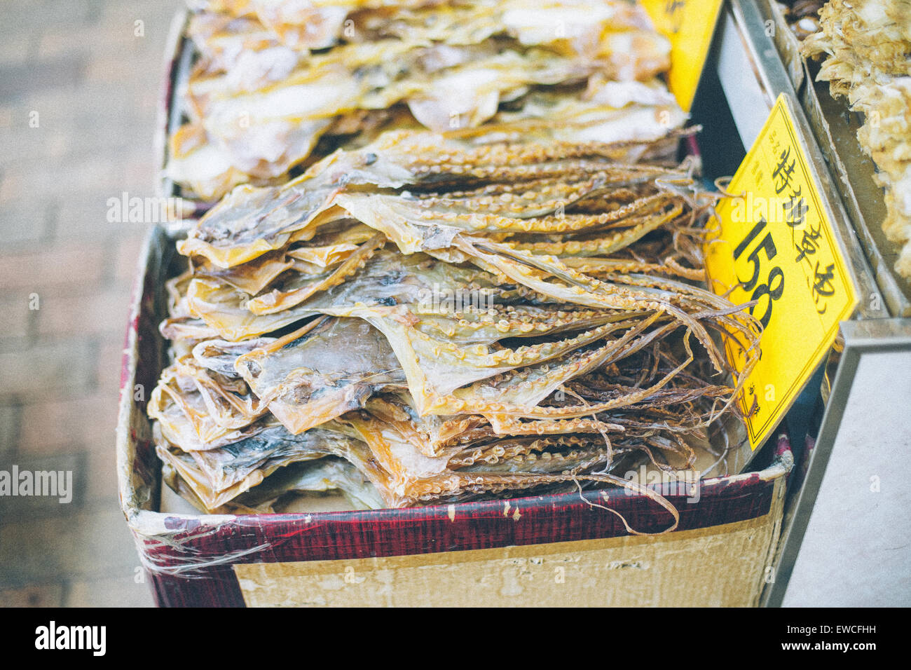 Dried octopus in dried seafood street and tonic food Street in Sheung