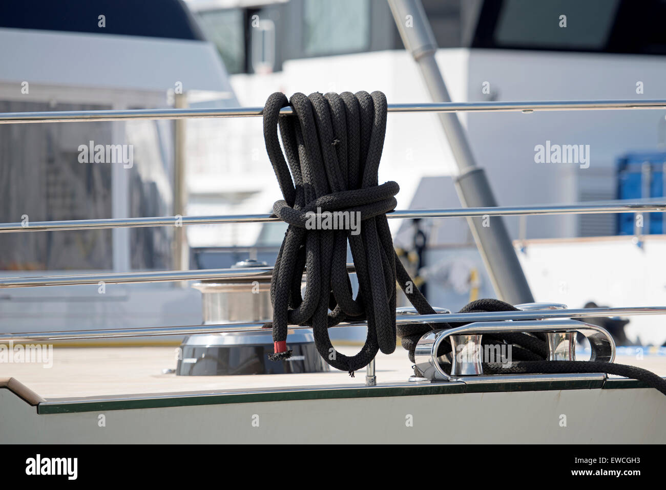 Close-up of dock line on boat, San Diego, California Stock Photo