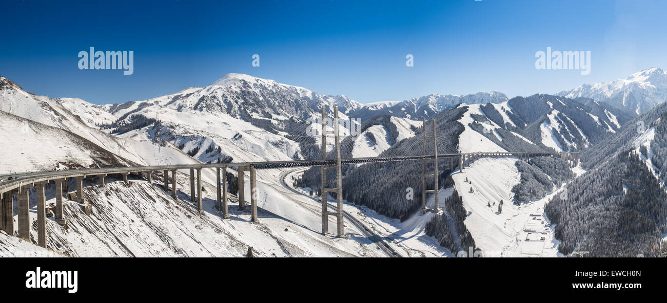 Huge and beautiful road bridge in mountains Stock Photo