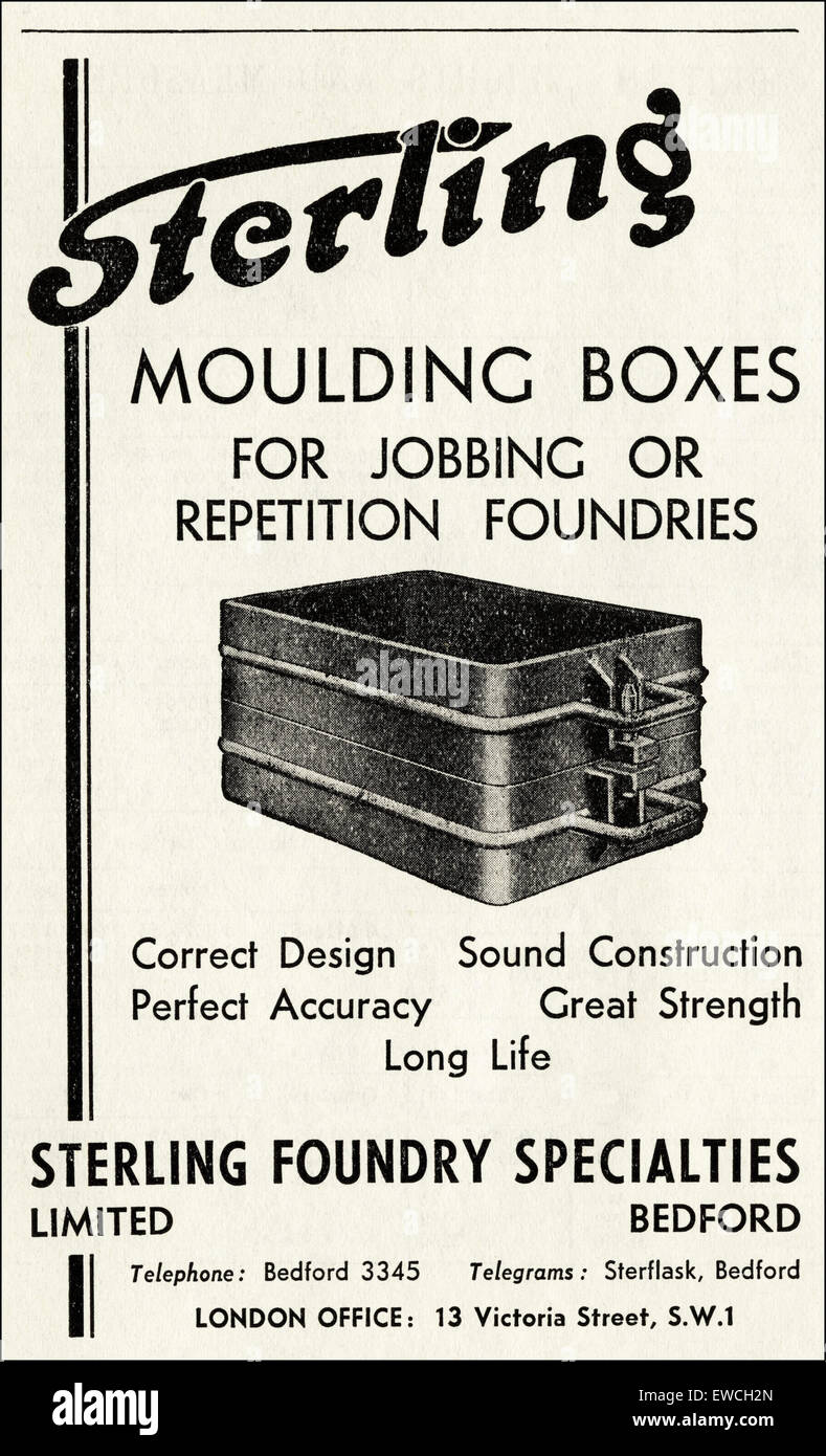 1940s wartime vintage industrial advertisement dated 1943 advertising moulding boxes by Sterling Foundry Services Ltd of Bedford England Stock Photo