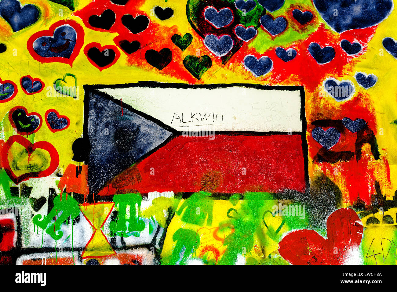 PRAGUE, CZECH REPUBLIC - MAY 21, 2015: Czech Republic Flag on Famous John Lennon Wall on Kampa Island in Prague Stock Photo