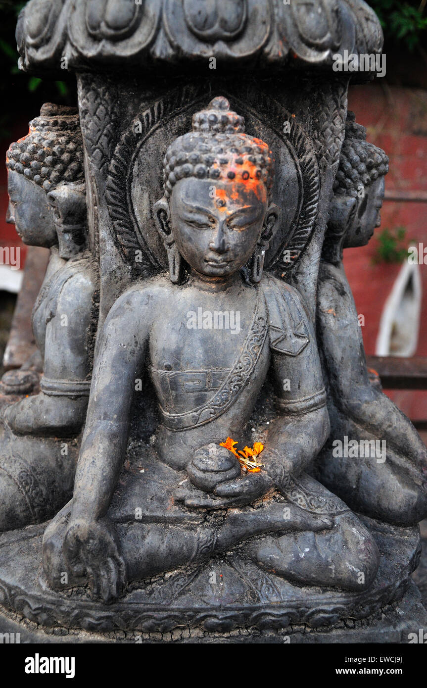 Detail From Buddhist Shrine at Swayambhunath Temple, Kathmandu Stock Photo