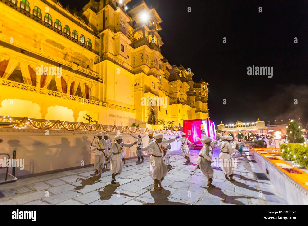Gira dance performed at the Holi festival at the City Palace, Udaipur, India Stock Photo