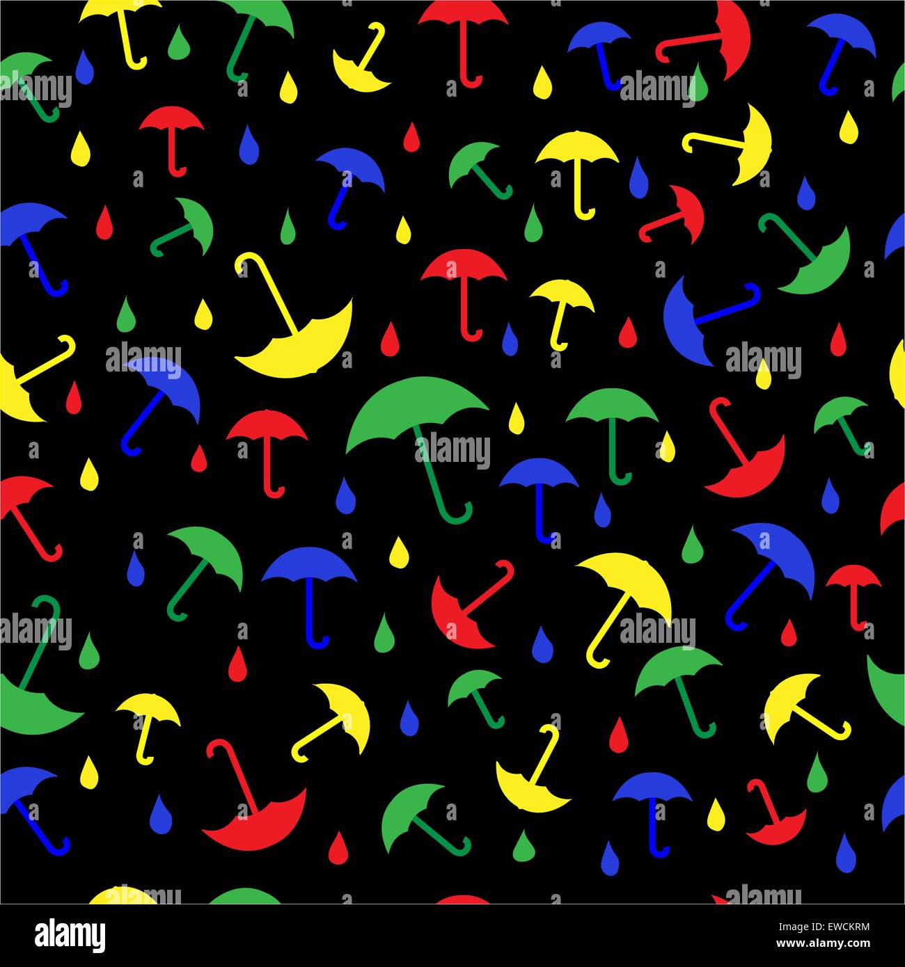Umbrella Colorful Seamless Pattern over Black Background Vector Stock ...