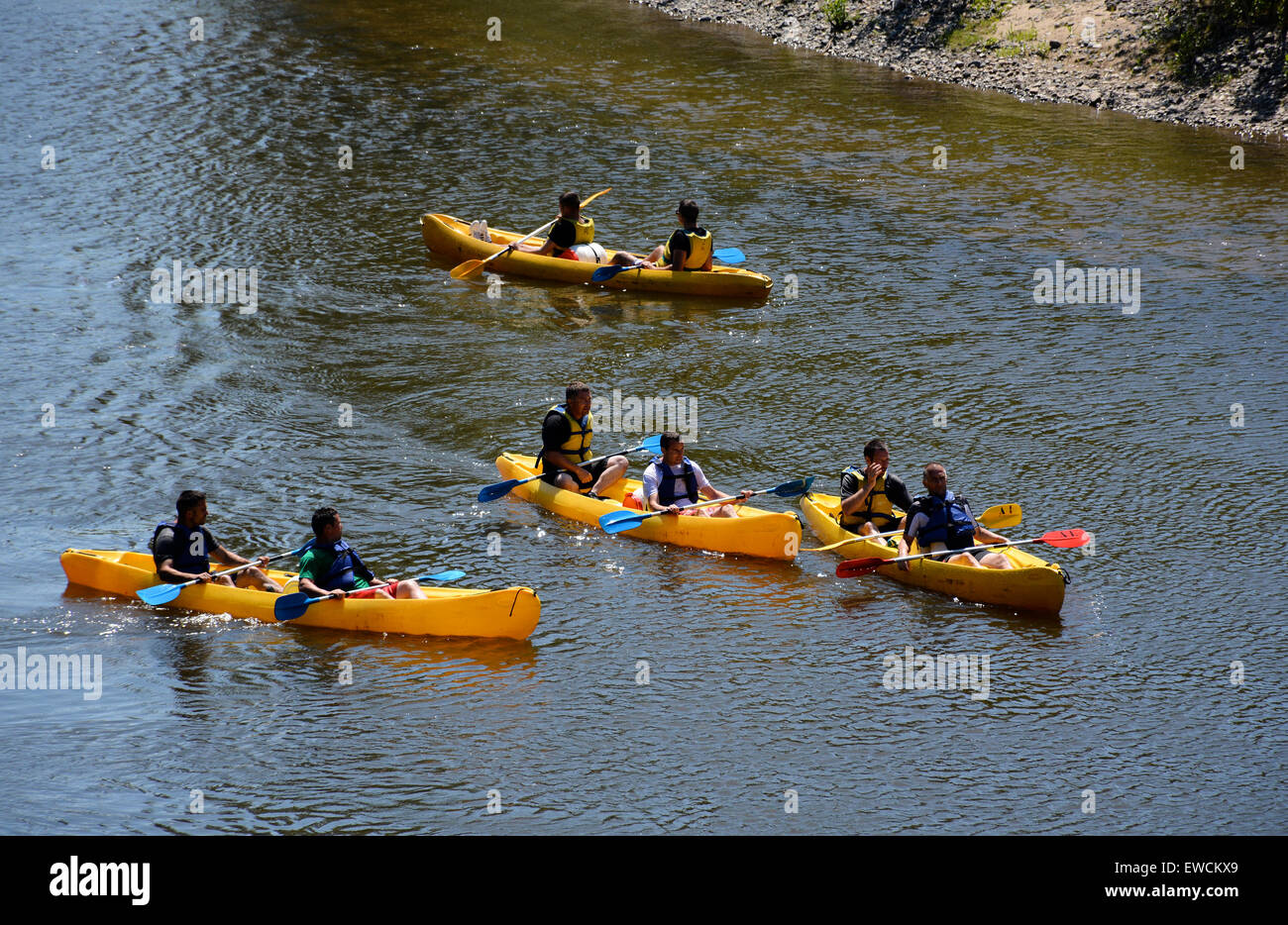 canoeing on Allier river near Dallet , Puy de Dome, Auvergne ,France Stock Photo