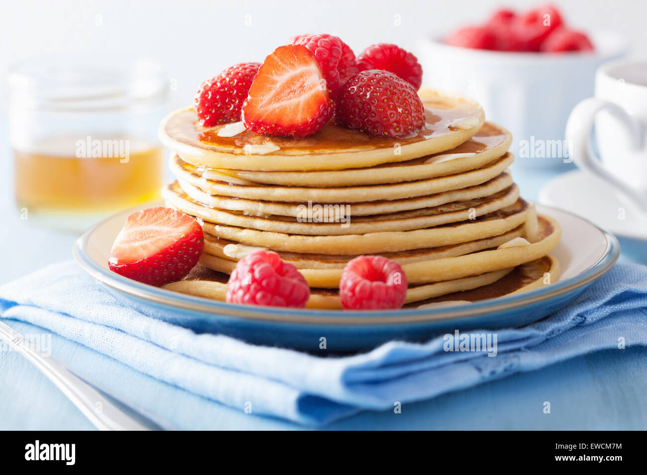 pancakes with berry and honey Stock Photo