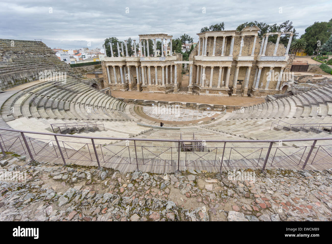 The Roman Theatre proscenium in Merida in Spain. Side View Stock Photo ...